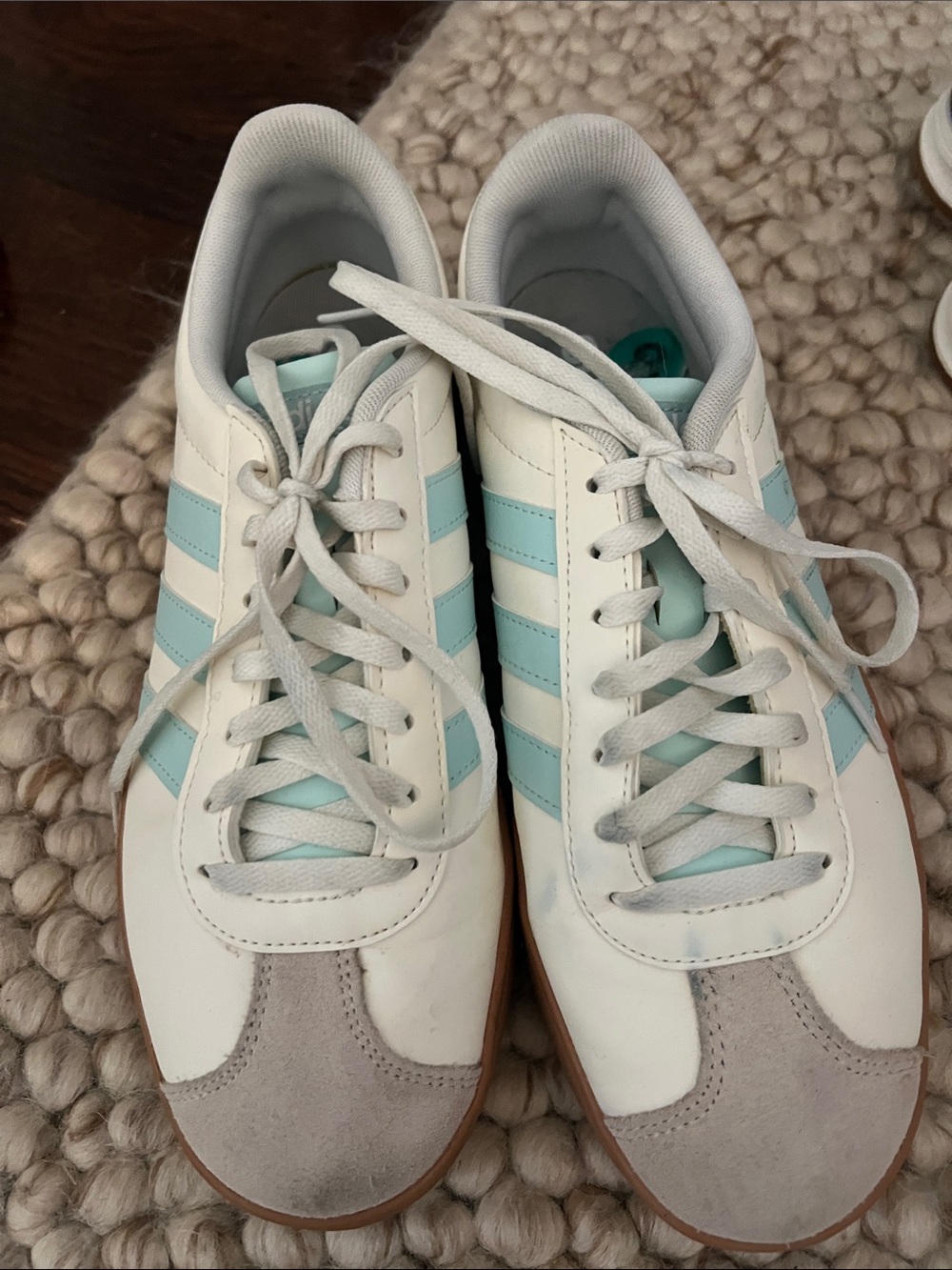 Women’s Adidas Casual Lace-Up Sneakers in White and Light Blue
